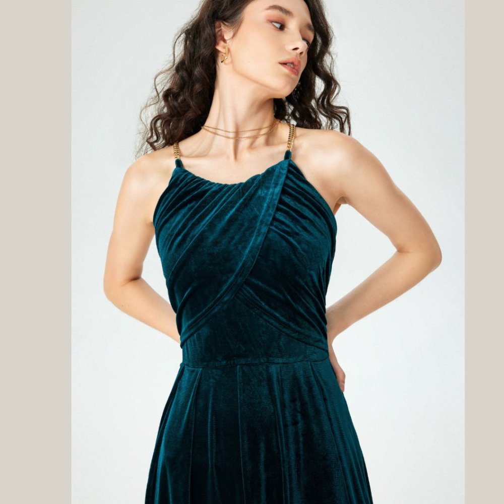 Cider Teal Velvet Jumpsuit